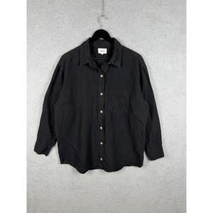 Mate The Label Linen Shirt Women's Sz S Oversized Button Up Long Sleeve Black